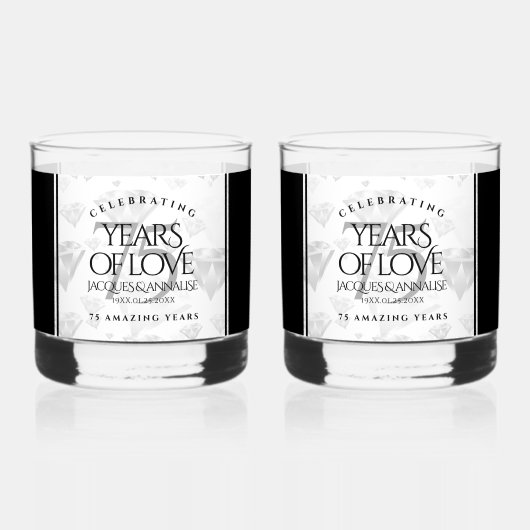 Elegant 75th Diamond Bruiloft Jubileum Whisky Glas (Achterkant)