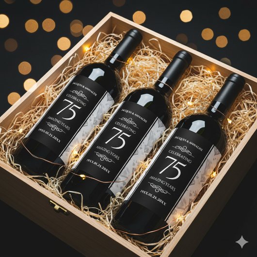 Elegant 75th Diamond Bruiloft Jubileum Wijn Etiket