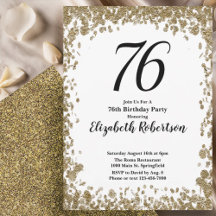 Elegant 76th Birthday Invitation With Gold Sequins