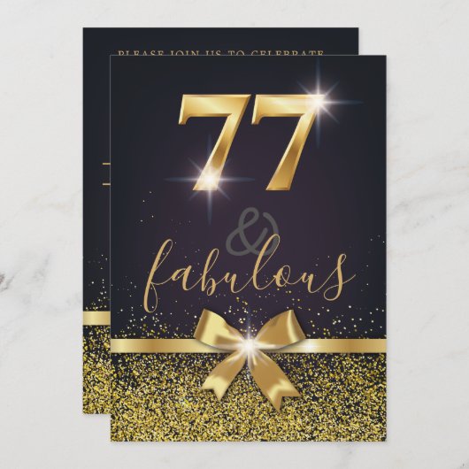 Elegant 77 & Fabulous Gold Glitter 77th Birthday Kaart (Voorkant / Achterkant)