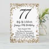 Elegant 77th Birthday Invitation in black and gold Kaart (Staand voorkant)
