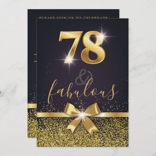 Elegant 78 & Fabulous Gold Glitter 78th Birthday Kaart (Voorkant / Achterkant)