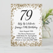 Elegant 79th Birthday Invitation in black and gold Kaart (Staand voorkant)
