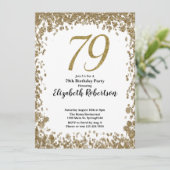 Elegant 79th Birthday Invitation With Gold Sequins Kaart (Staand voorkant)