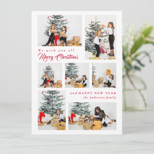 Elegant 7 Fotocollage Vrolijk Kerstfeest Feestdagenkaart (Staand voorkant)