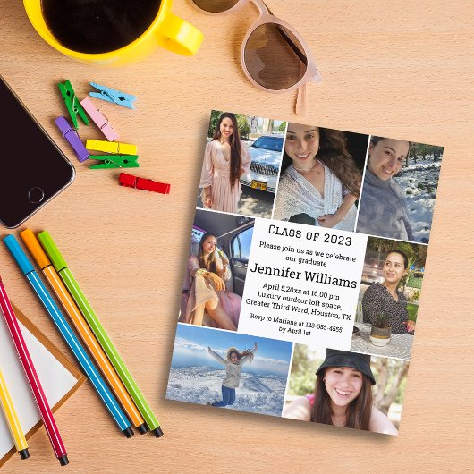 Elegant 7 foto's collage afstuderen uitnodiging