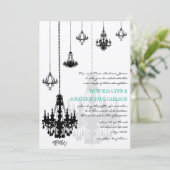 Elegant 7 zwart kroonluchters bruiloft kaart (Staand voorkant)