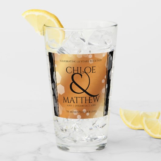 Elegant 7e 22e 49e Copper Wedding Jubileum Glas (Voorkant ijs)