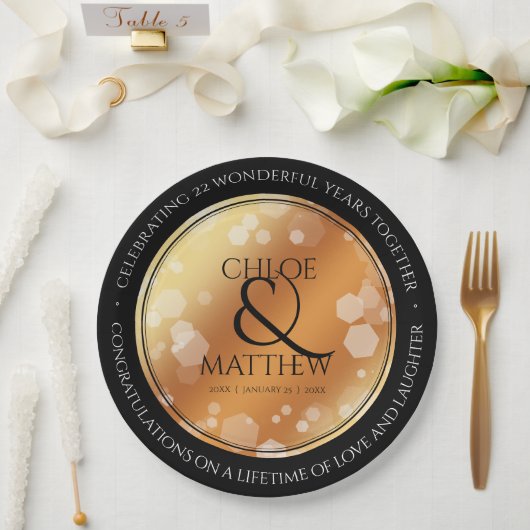 Elegant 7e 22e 49e Copper Wedding Jubileum Papieren Bordje (Huwelijk)