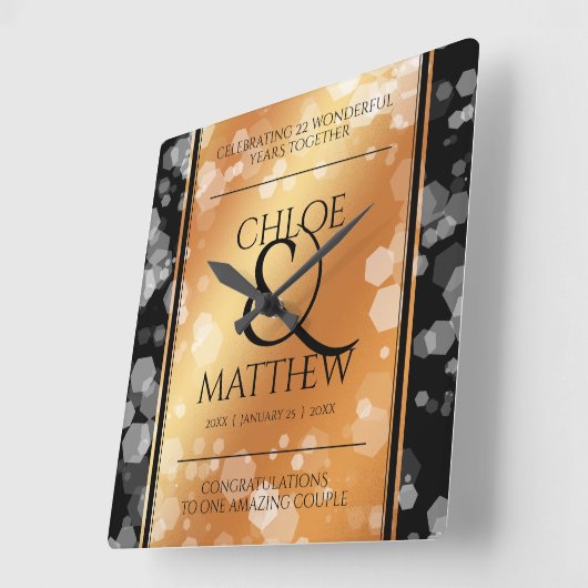 Elegant 7th 22nd 49th Copper Wedding Anniversary Vierkante Klok (Hoek)