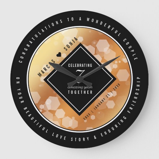 Elegant 7th Copper Wedding Anniversary Grote Klok (Voorkant)