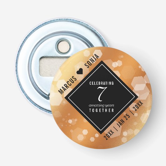 Elegant 7th Copper Wedding Jubileum Button Flesopener (Voorkant)