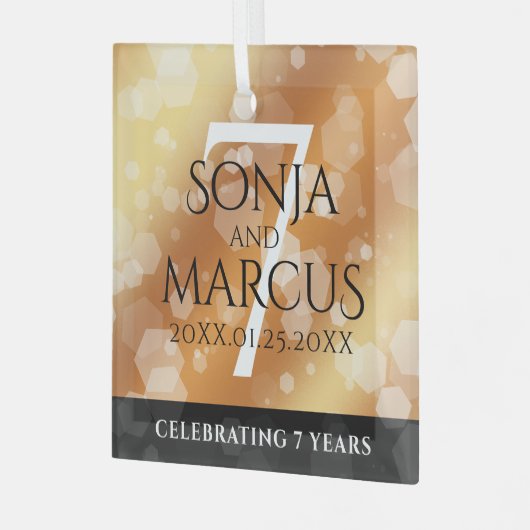 Elegant 7th Copper Wedding Jubileum Celebration Glas Ornament (Voorkant links)