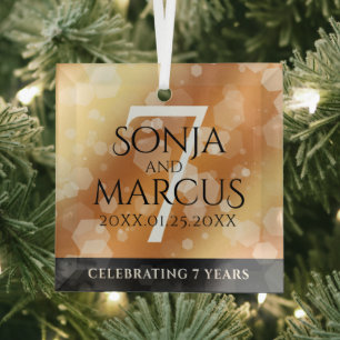 Elegant 7th Copper Wedding Jubileum Celebration Glas Ornament