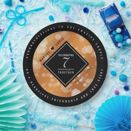 Elegant 7th Copper Wedding Jubileum Celebration Papieren Bordje (Feest)