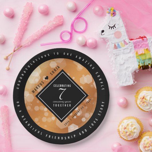 Elegant 7th Copper Wedding Jubileum Celebration Papieren Bordje (Feest)