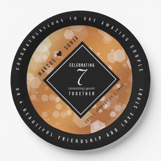 Elegant 7th Copper Wedding Jubileum Celebration Papieren Bordje (Voorkant)