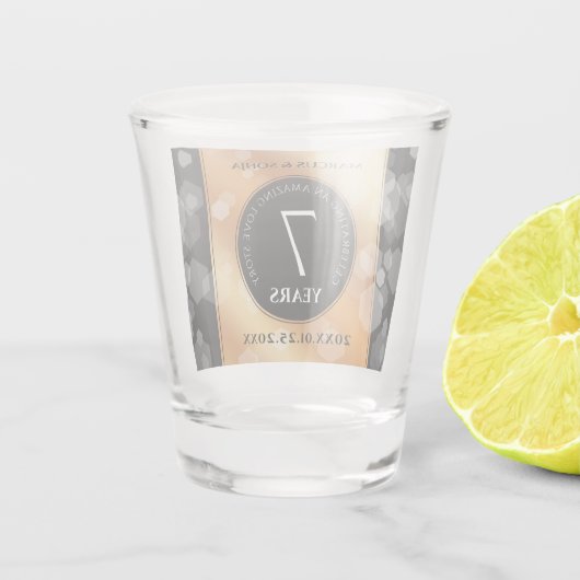 Elegant 7th Copper Wedding Jubileum Celebration Shot Glas (Achterkant)