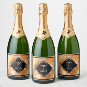 Elegant 7th Copper Wedding Jubileum Celebration Sparkling Wijnetiket