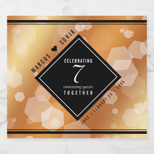 Elegant 7th Copper Wedding Jubileum Celebration Sparkling Wijnetiket (Enkel label)
