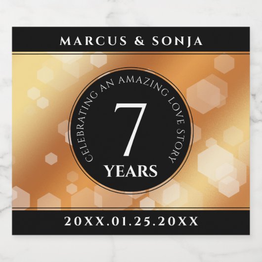Elegant 7th Copper Wedding Jubileum Celebration Sparkling Wijnetiket (Enkel label)