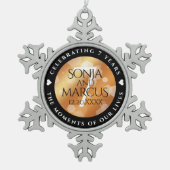 Elegant 7th Copper Wedding Jubileum Celebration Tin Sneeuwvlok Ornament (Voorkant)