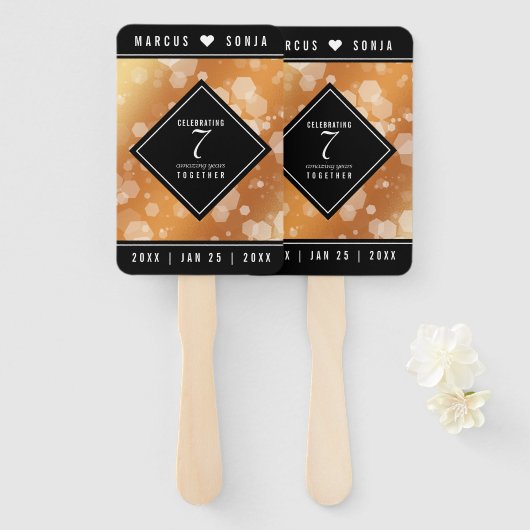 Elegant 7th Copper Wedding Jubileum Handwaaier (Voorkant en achterkant)