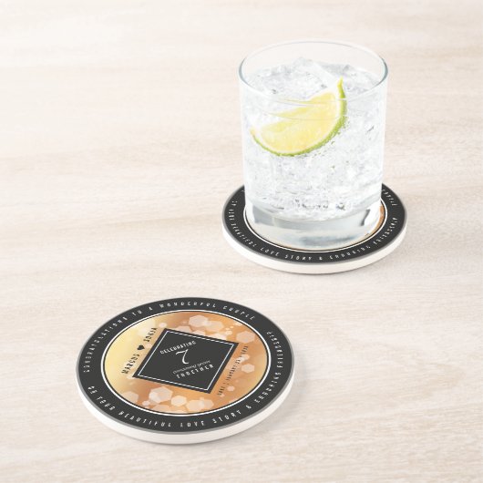 Elegant 7th Copper Wedding Jubileum Zandsteen Onderzetter (Zijkant)