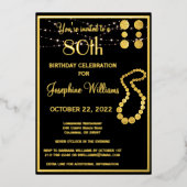 Elegant 80-80-jarig zwart goud folie uitnodiging (Voorkant)