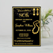 Elegant 80-80-jarig zwart goud folie uitnodiging (Staand Voorkant)