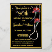 Elegant 80-80-jarig zwart goud folie uitnodiging (Voorkant)