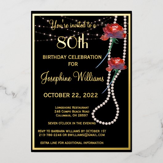 Elegant 80-80-jarig zwart goud folie uitnodiging (Voorkant)