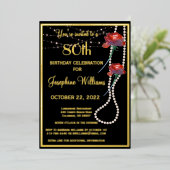 Elegant 80-80-jarig zwart goud folie uitnodiging (Staand Voorkant)