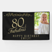 Elegant 80 en Fabulous Birthday Photo Black Spandoek (Horizontaal)
