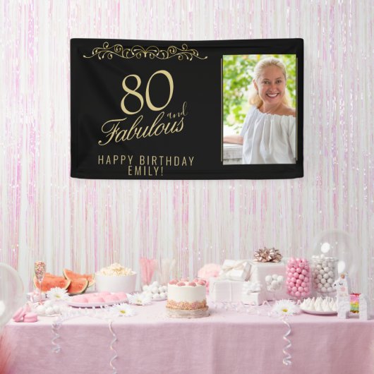 Elegant 80 en Fabulous Birthday Photo Black Spandoek (Feest)