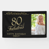 Elegant 80 en Fabulous Birthday Photo Black Spandoek (Horizontaal)