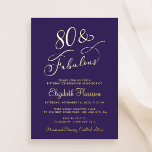 Elegant 80 en fantastisch Paarse 80ste verjaardags Folie Uitnodiging