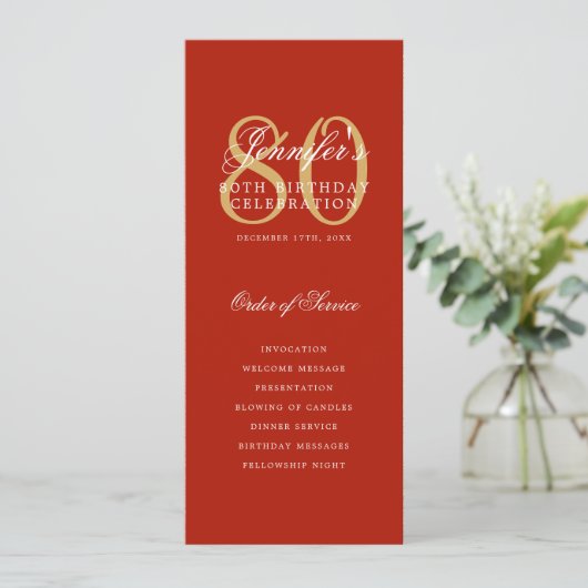 Elegant 80e Programma Gold Red Menu+Dank U (Staand voorkant)