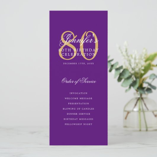 Elegant 80e Programma Goud Paarse Menu+Dank U (Staand voorkant)