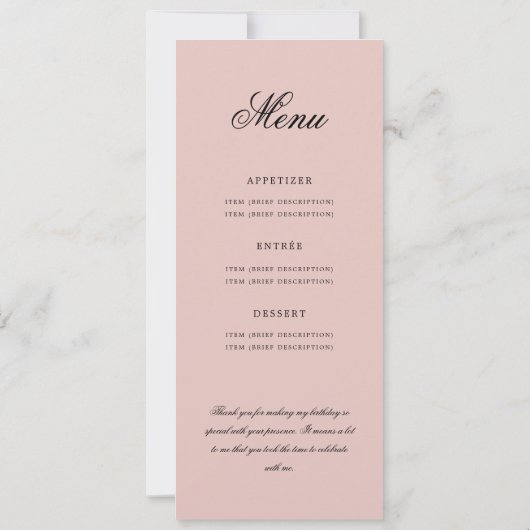 Elegant 80e Programma Menu+Bedankt Blush Pink (Achterkant)