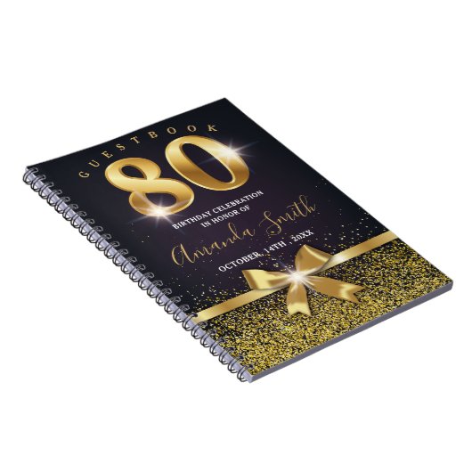 Elegant 80e verjaardag Gold Glitter Guest book Notitieboek (Rechterzijde)
