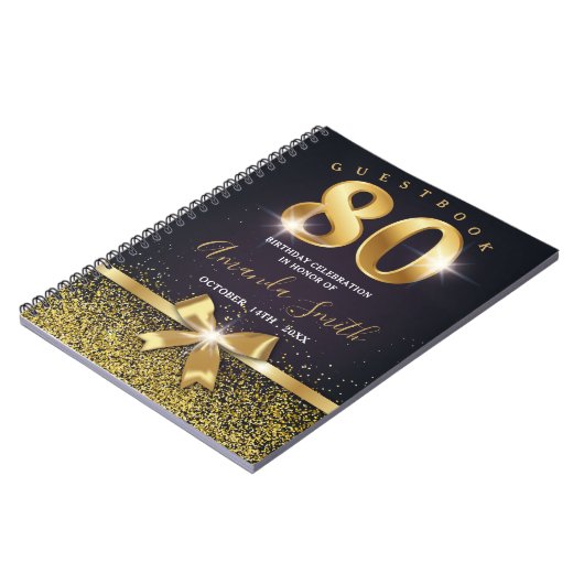 Elegant 80e verjaardag Gold Glitter Guest book Notitieboek (Linkerzijde)