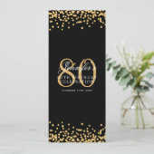 Elegant 80e verjaardag Menu Goud Zwart Confetti Kaart (Staand voorkant)