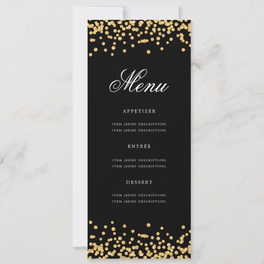Elegant 80e verjaardag Menu Goud Zwart Confetti Kaart (Achterkant)