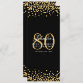 Elegant 80e verjaardag Menu Goud Zwart Confetti Kaart (Voorkant / Achterkant)