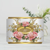 Elegant 80e verjaardag Pink Gold Rozen White Kaart (Staand voorkant)