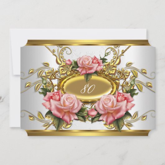 Elegant 80e verjaardag Pink Gold Rozen White Kaart (Voorkant)