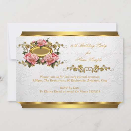 Elegant 80e verjaardag Pink Gold Rozen White Kaart (Achterkant)