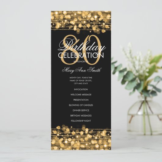 Elegant 80e verjaardag Programma Gold met menu (Staand voorkant)
