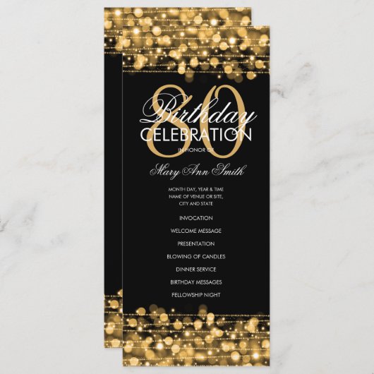 Elegant 80e verjaardag Programma Gold met menu (Voorkant / Achterkant)